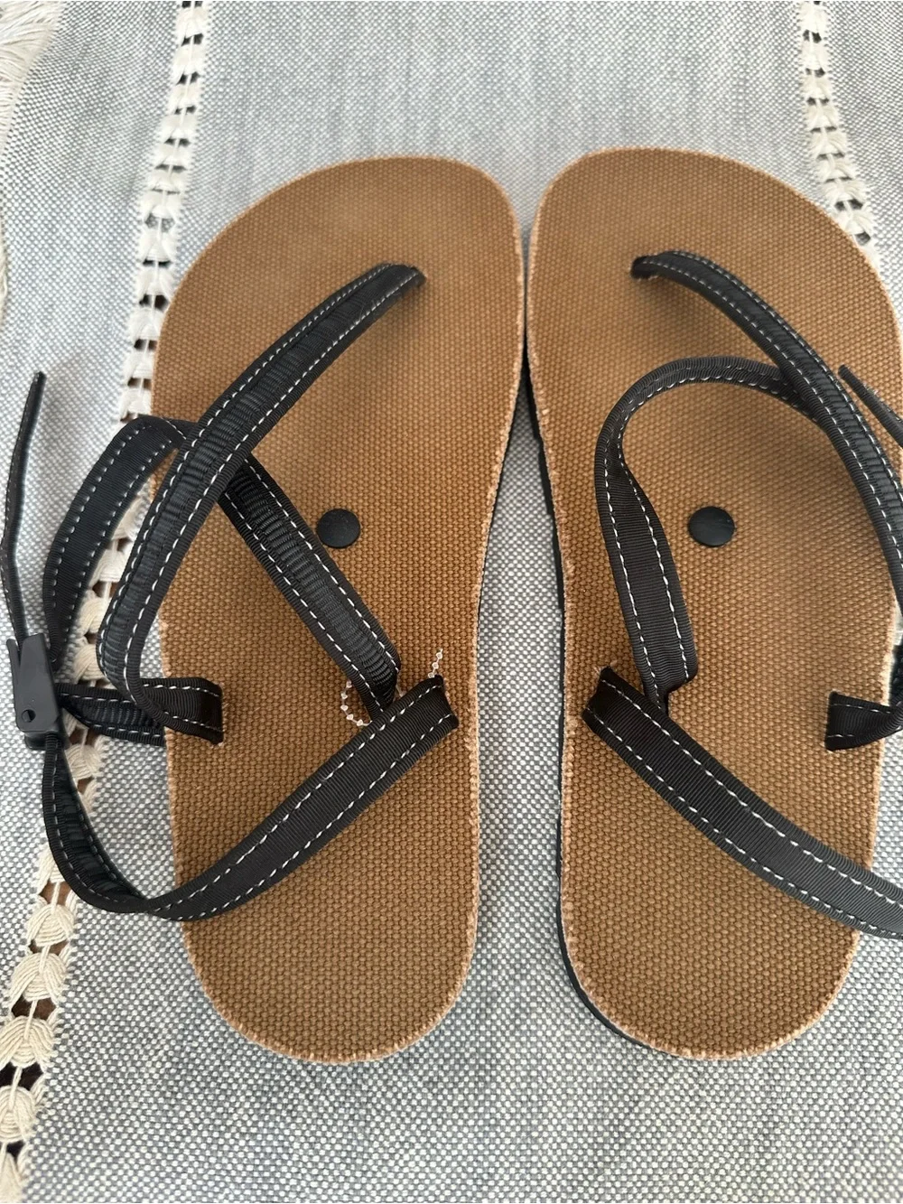 Black Strappy Sandals with Brown Footbed